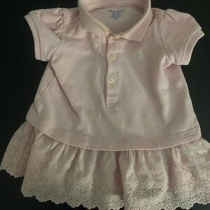 Ralph Lauren Light Pink 3 Month Polo Dress with Lace Hem